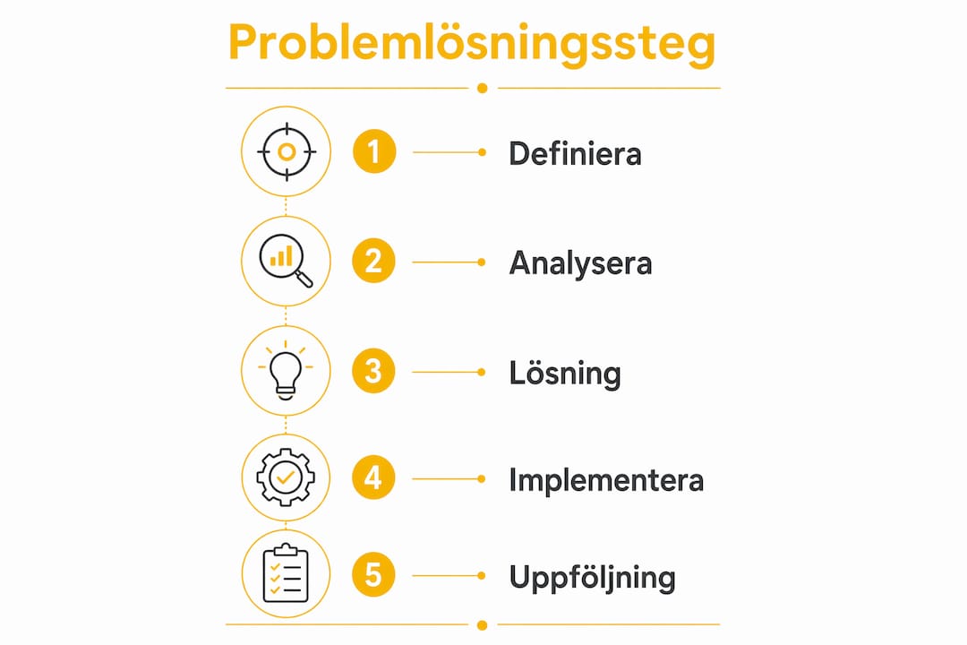 En infografik som illustrerar fem steg för att lösa problem