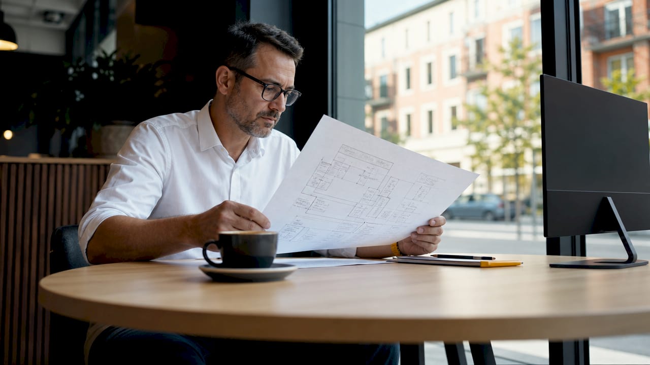 En IT-arkitekt går igenom systemdesignen på kontoret.