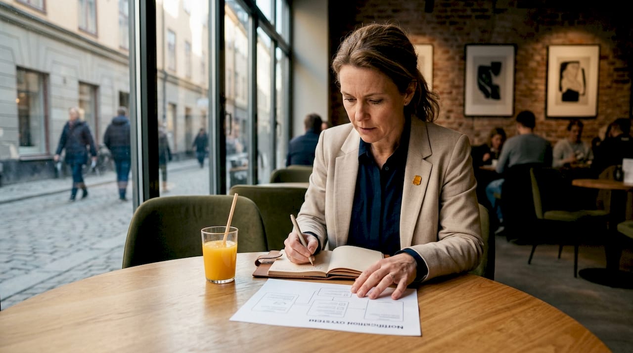 Affärskvinna granskar ett diagram över företagets notifikationssystem