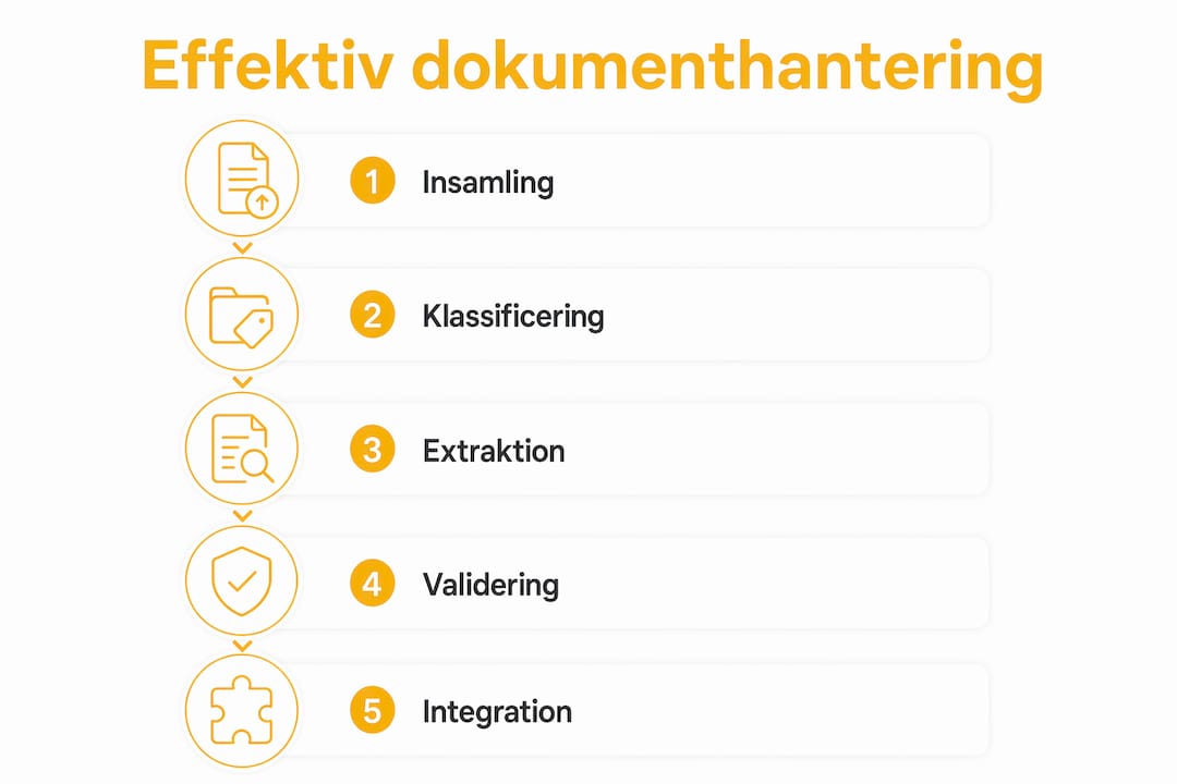 Här ser du en överskådlig infografik som guidar dig genom dokumenthanteringens fem viktigaste steg.