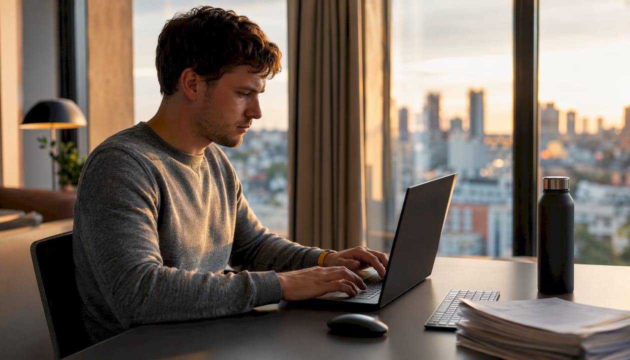 På kontoret sköts digital avtalshantering smidigt direkt via laptopen.