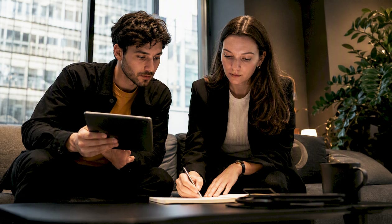 Två kollegor pratar om hur det digitala attestsystemet fungerar och vilka fördelar det har.