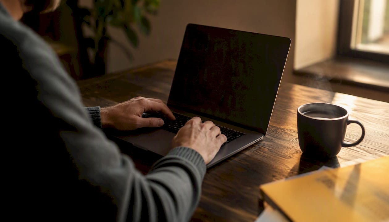 En person sitter vid sin laptop och skriver kod för att hantera strukturerad data.