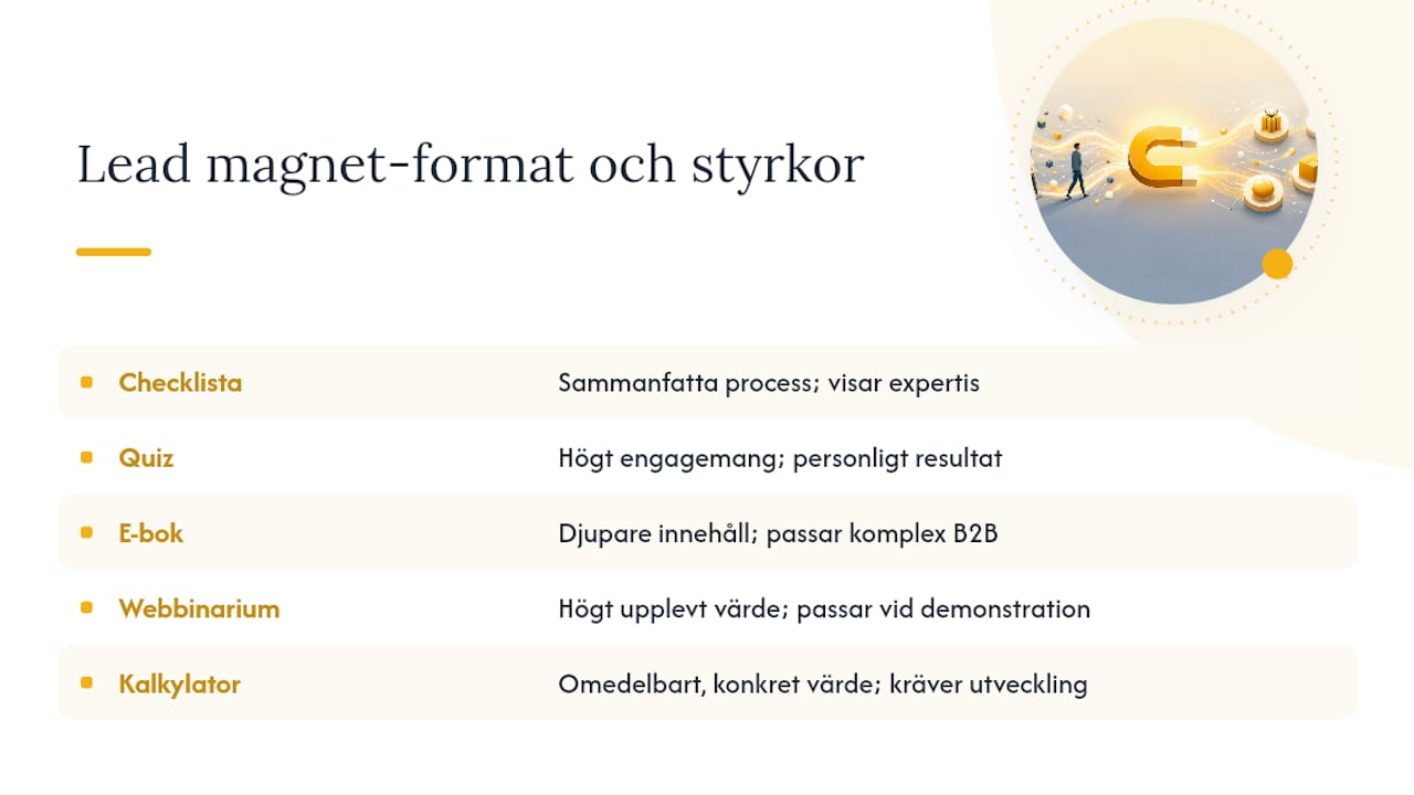 Översikt: jämförelse mellan olika typer av lead magnets