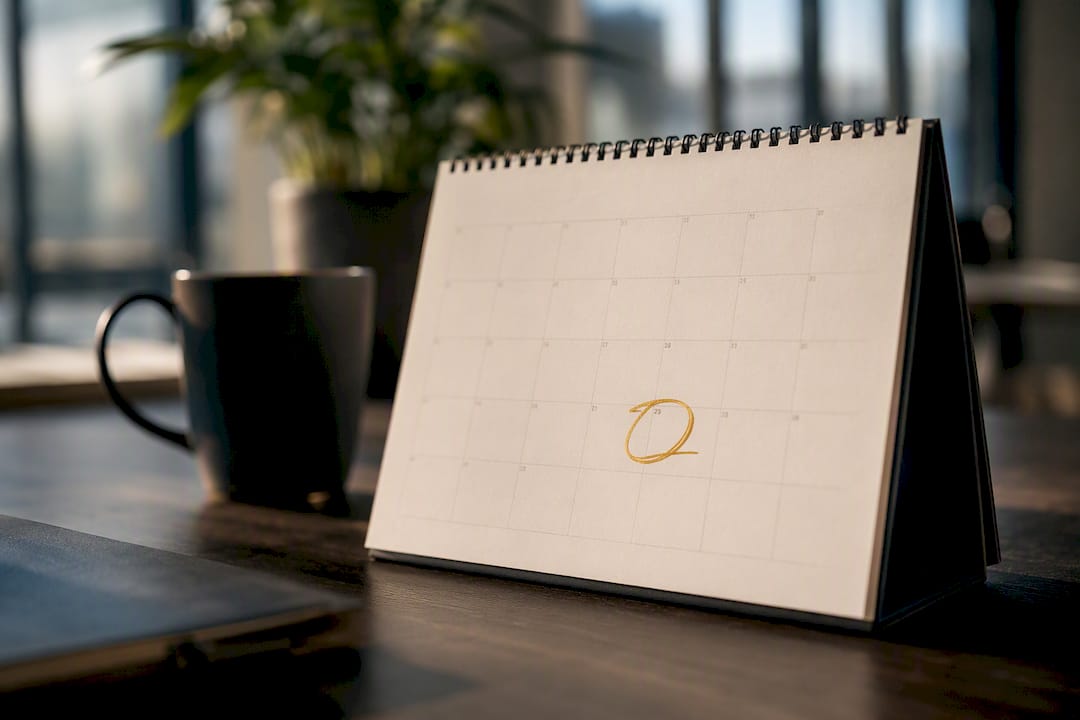 Väggkalender med återkommande markering för när det är dags att uppdatera personaprofiler.