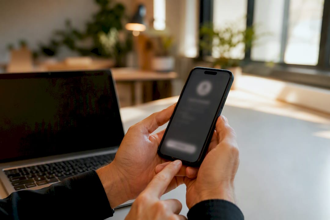 Händer som håller en smartphone för tvåfaktorsautentisering