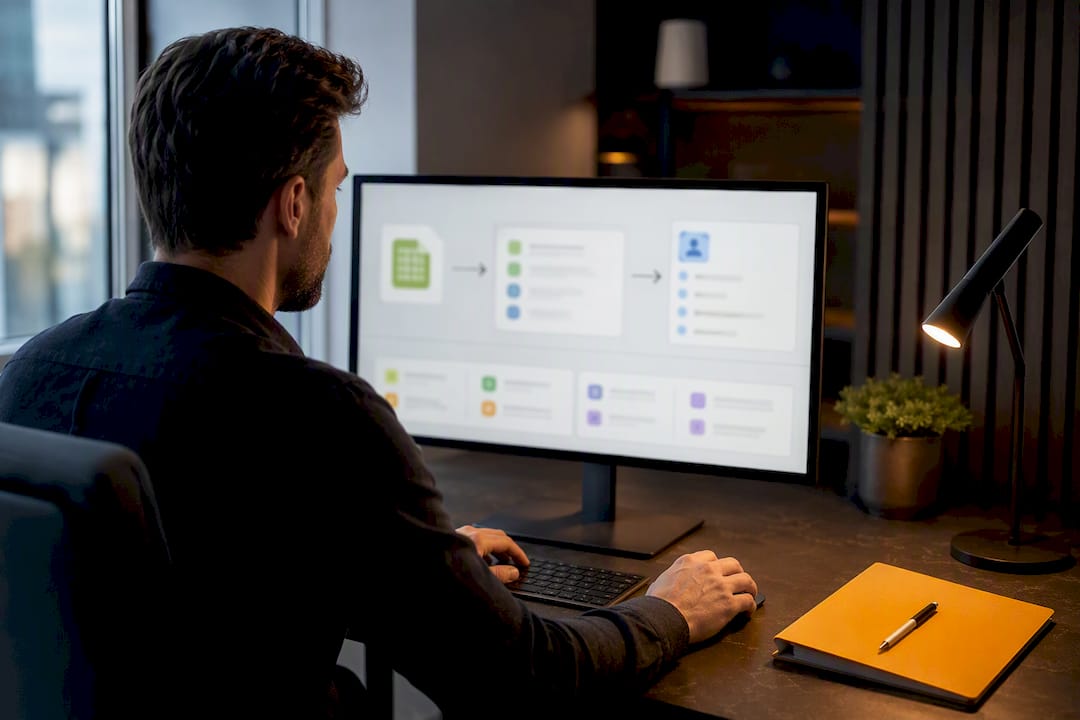 Teknisk användare granskar CRM-dataimporten