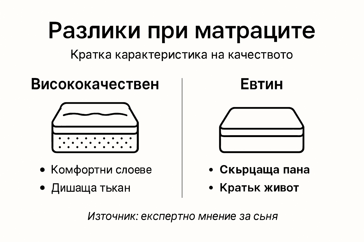 Инфографика: Сравнение между висококачествени и евтини матраци