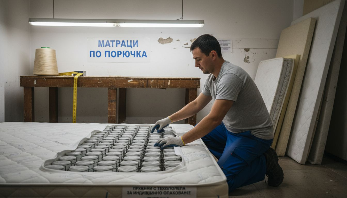 Специалист демонстрира детайлите на матрак с покет пружини