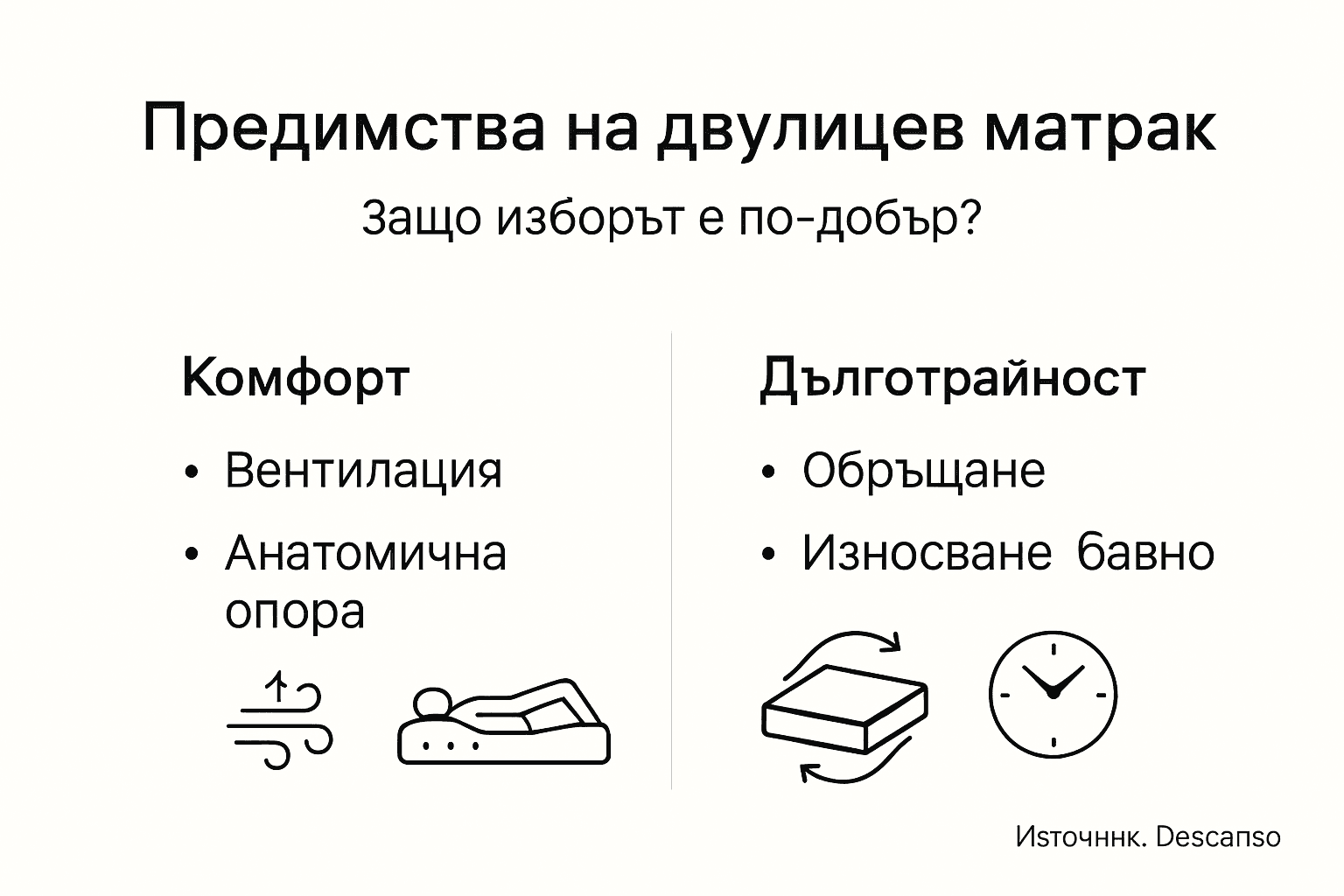 Инфографика, която представя предимствата на матраците по отношение на удобството и издръжливостта им