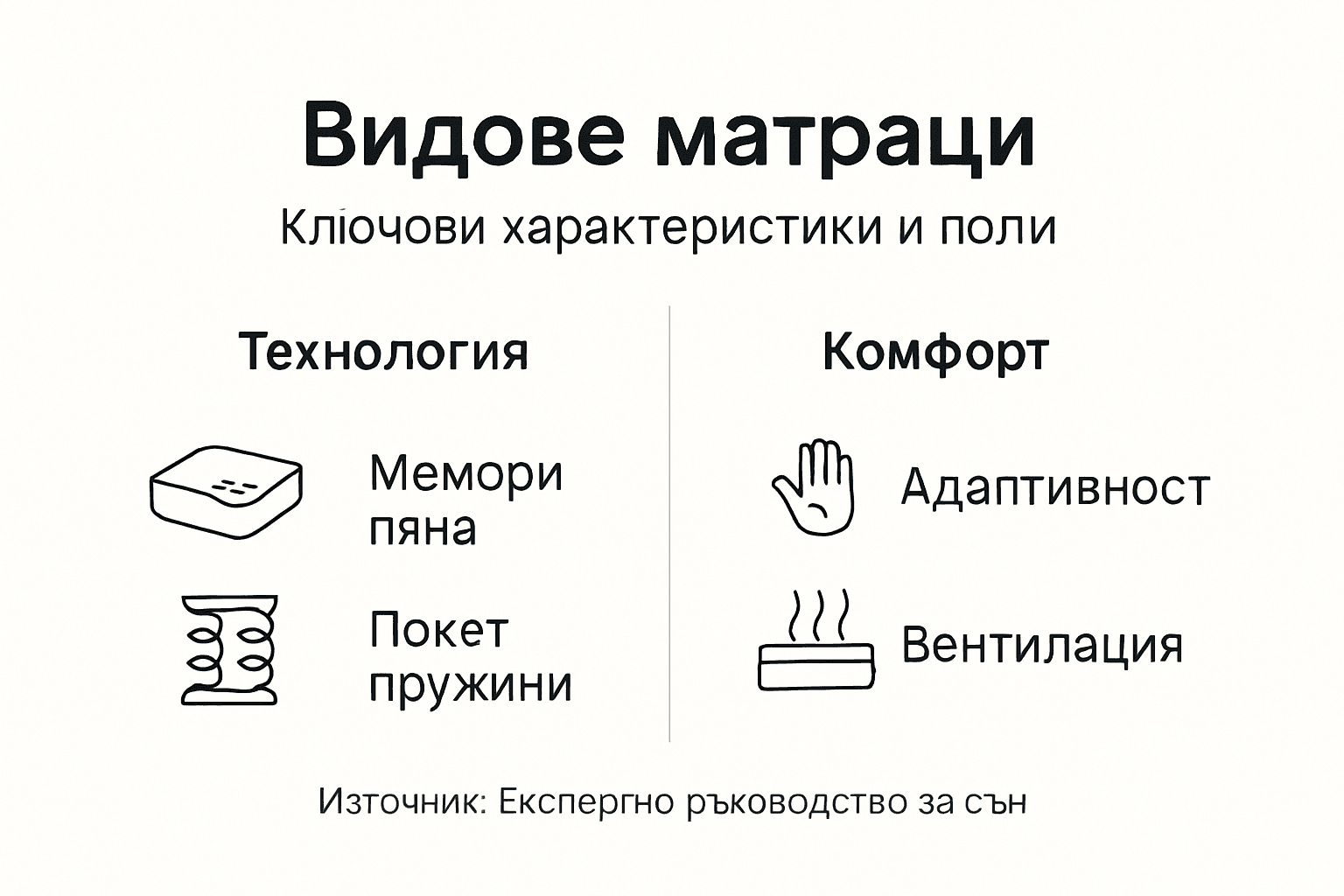 Инфографика: различни типове матраци и техните предимства