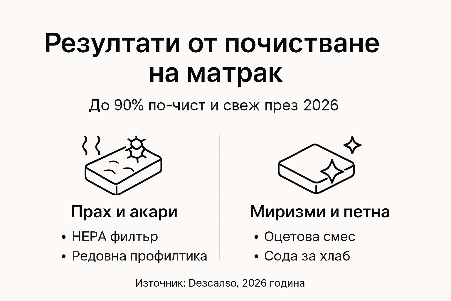 Инфографика с резултатите след почистване на матрака