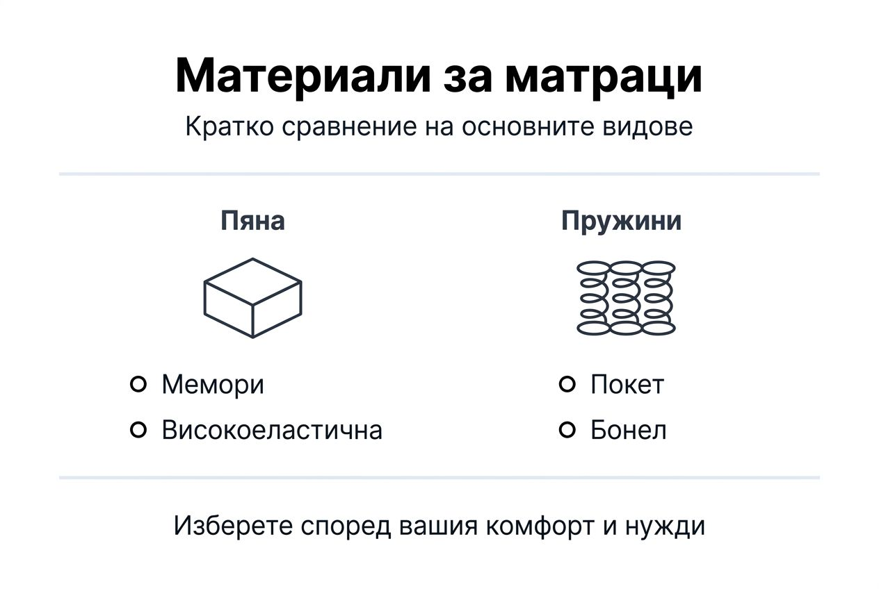 Сравнителна инфографика на най-популярните видове матраци