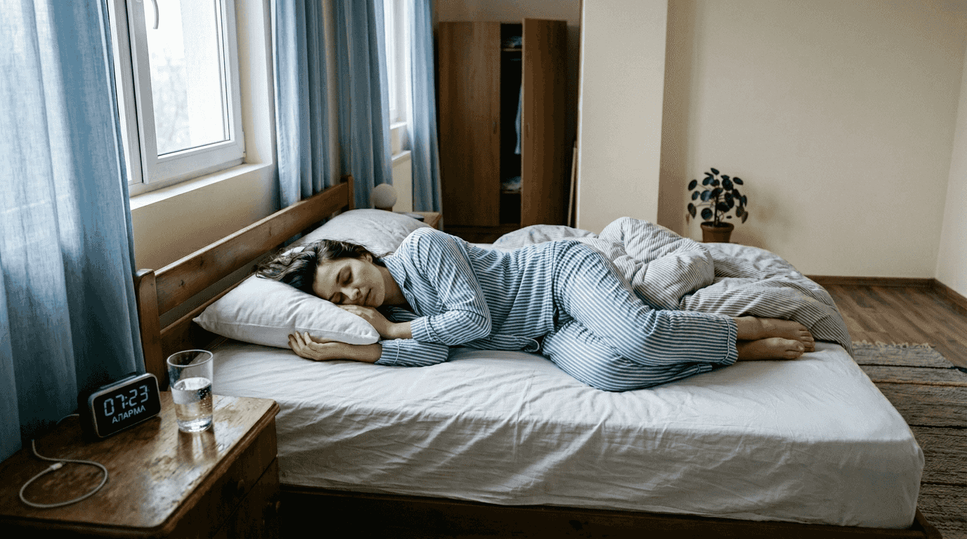 Жена спи на една страна върху удобен матрак