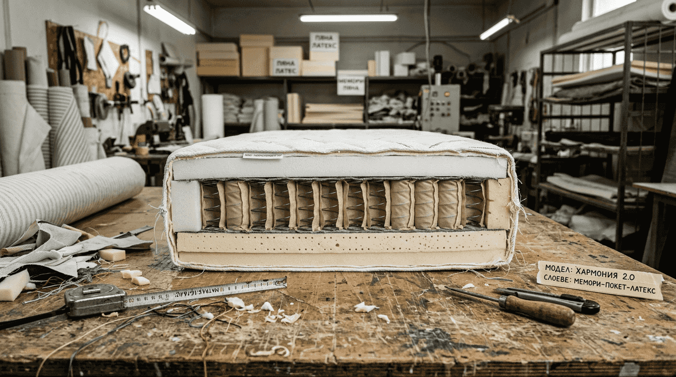 Вътрешна структура на матрака – показва различните му слоеве