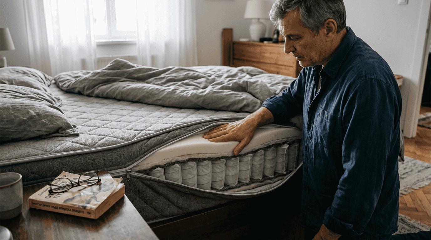 Детайлен поглед към слоевете на матрак с индивидуални покет пружини