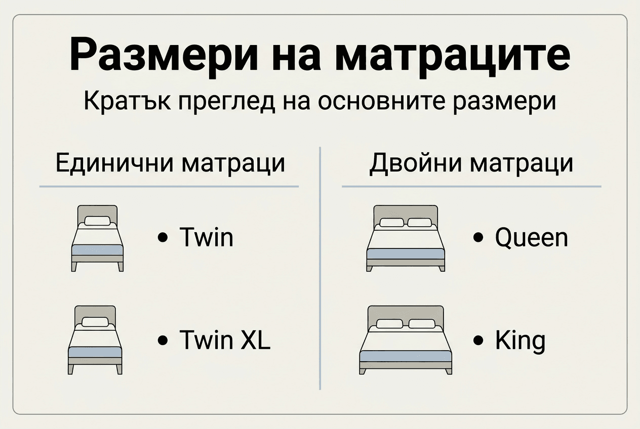 Инфографика с най-популярните размери матраци
