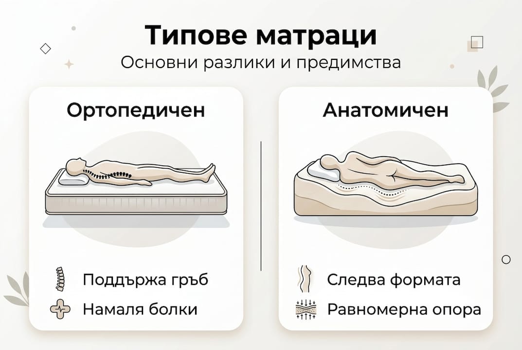 Инфографика: Кои са разликите между ортопедичен и анатомичен матрак?