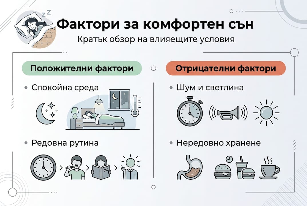 Инфографика: Най-важните фактори за спокоен и пълноценен сън