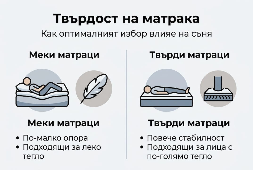 Инфографика, която показва разликите в твърдостта на различните матраци