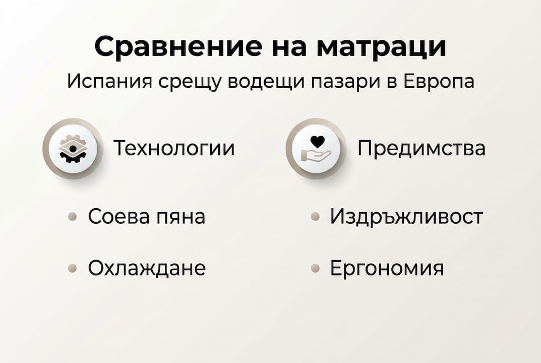 Инфографика, която показва разликите между матраците според използваните технологии