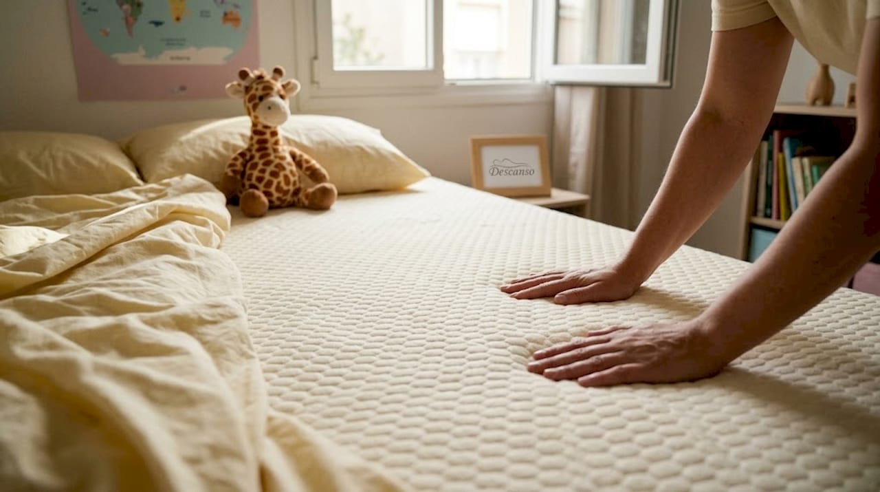 Ръце проверяват дали детският матрак диша добре