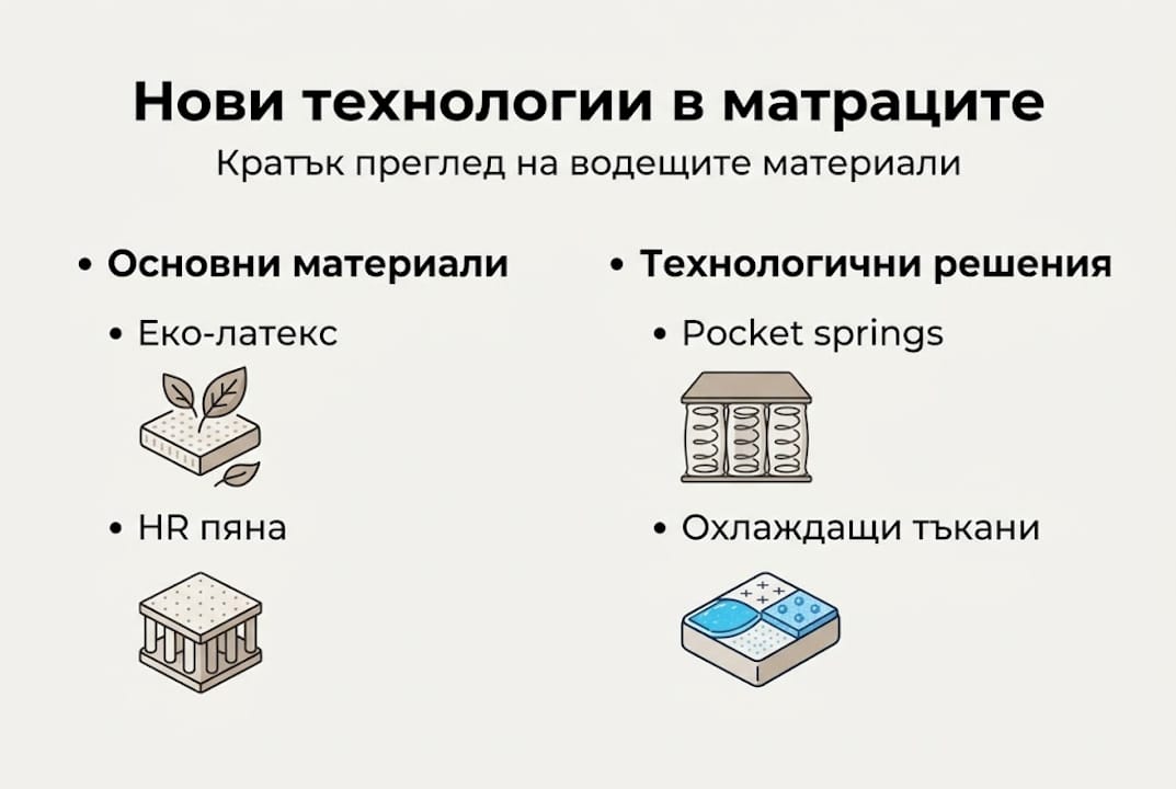 Инфографика за новите технологии и материали при матраците
