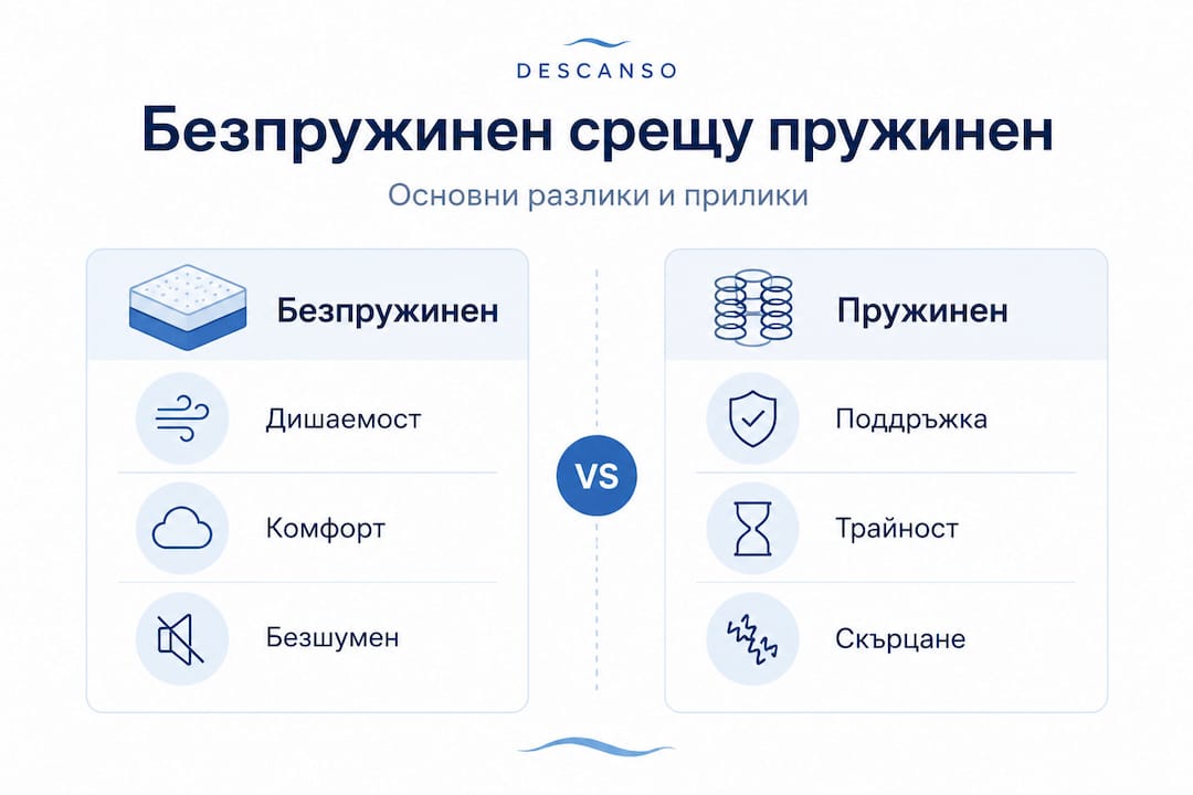 Инфографика: Сравнение между матраци от пяна и матраци с пружини
