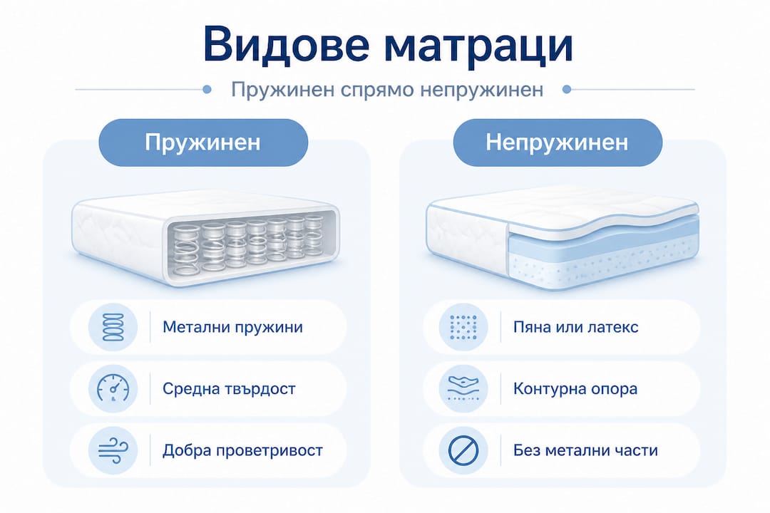 Инфографика: Сравнение между пружинни и непружинни матраци