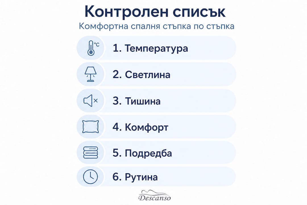 Шест лесни стъпки за повече уют и комфорт в спалнята – подредени като удобен списък, който винаги е под ръка.