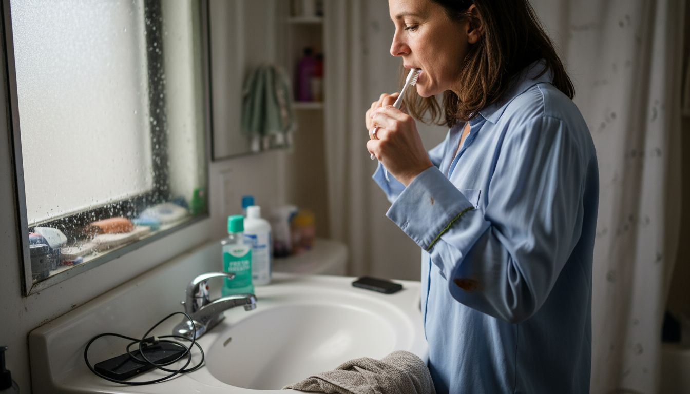 Woman practicing gentle tooth brushing technique