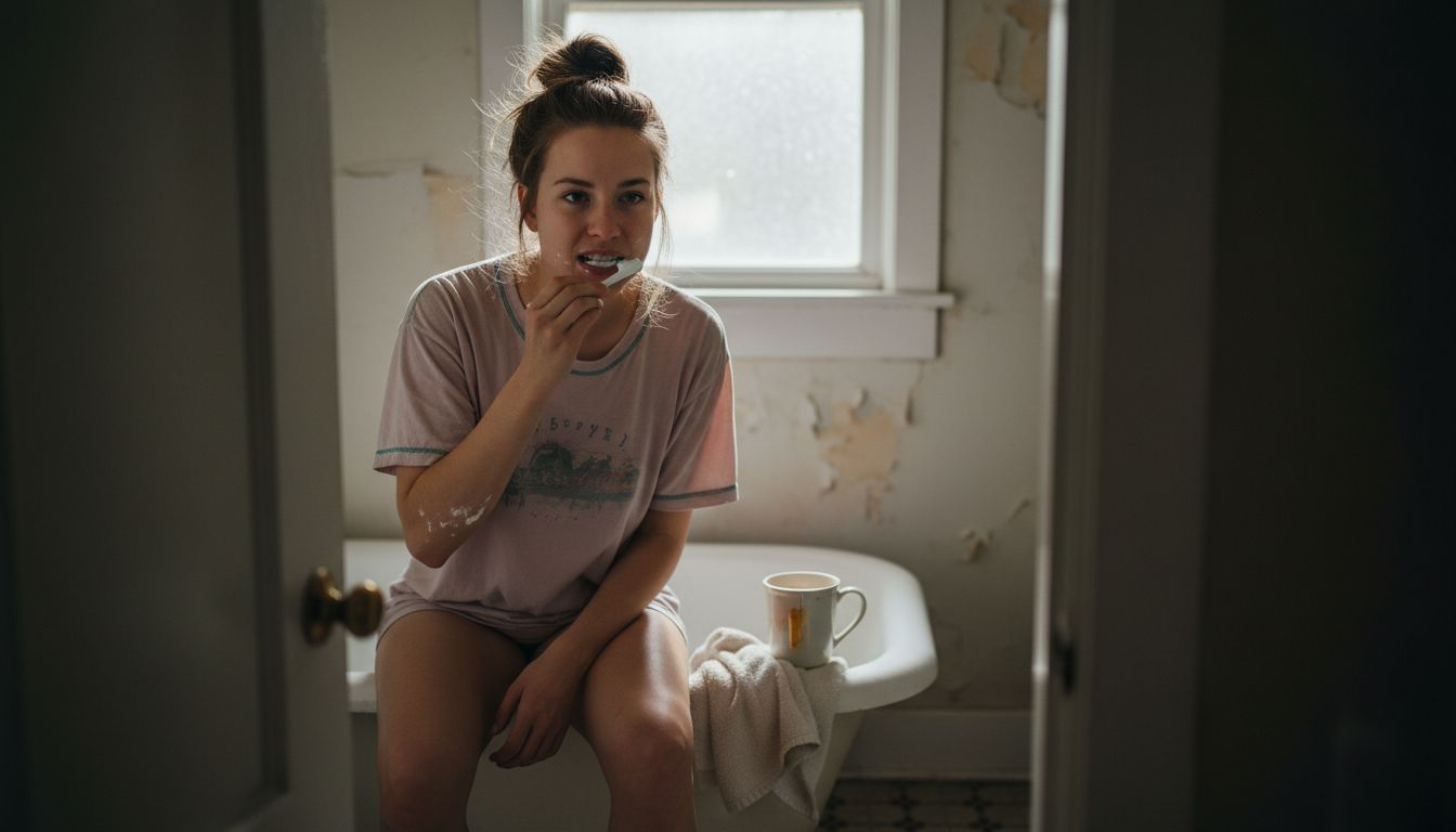 Woman demonstrating gentle circular tooth brushing