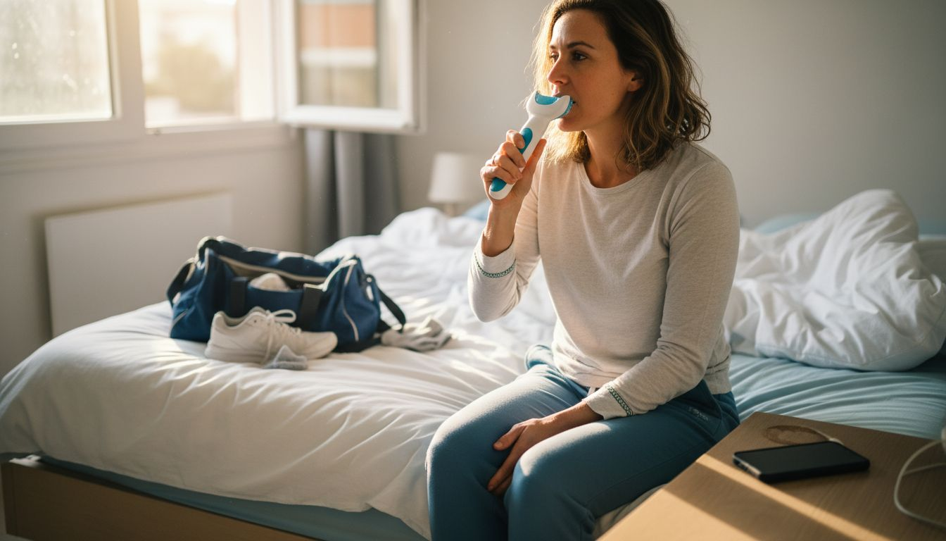 Woman uses Y-Brush at home