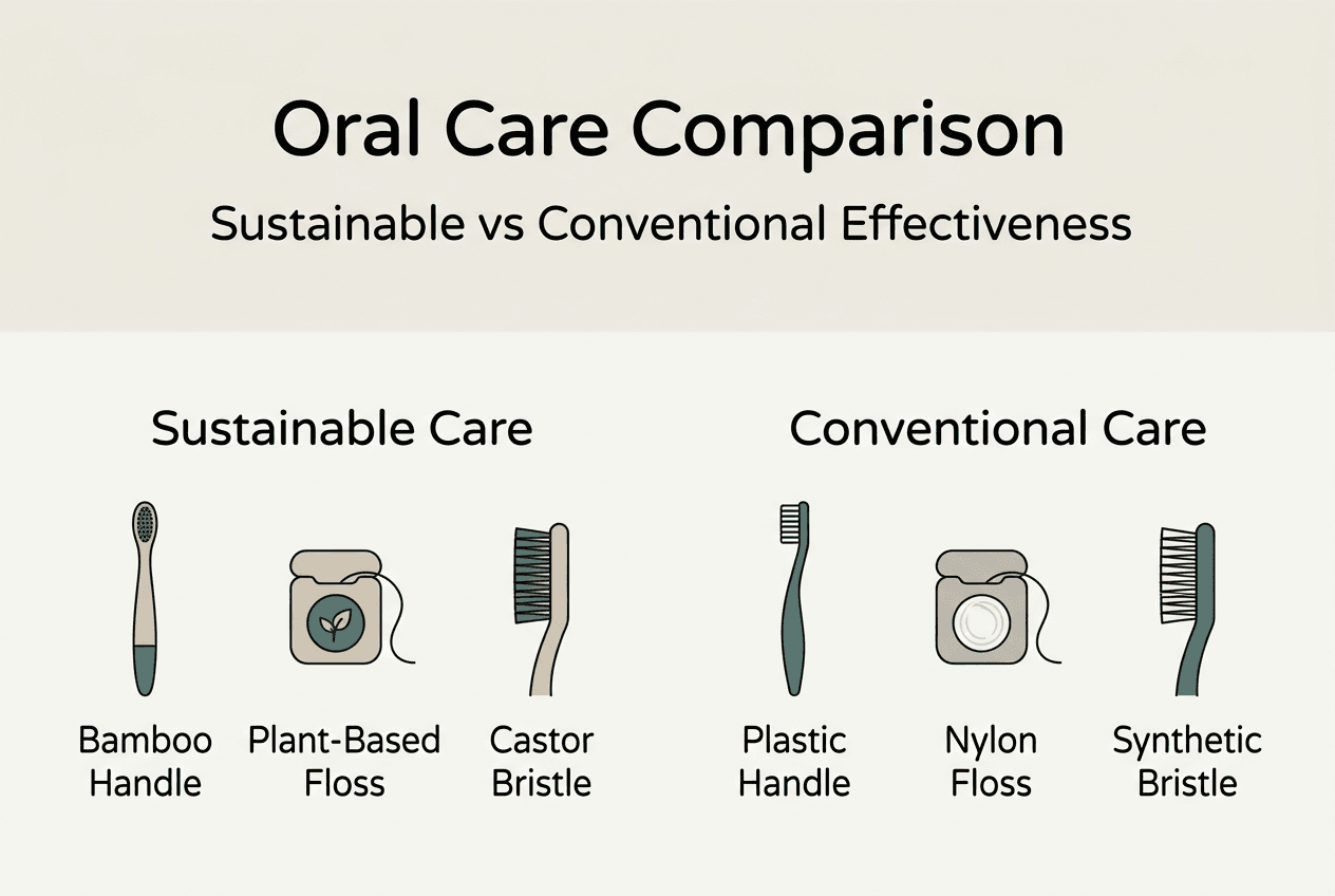 Infographic comparing sustainable and conventional oral care