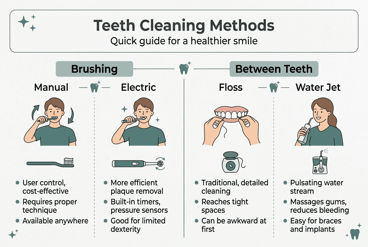 Infographic comparing teeth cleaning methods