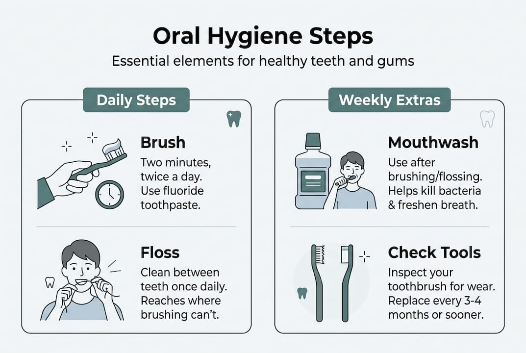 Infographic with basic oral hygiene routine overview