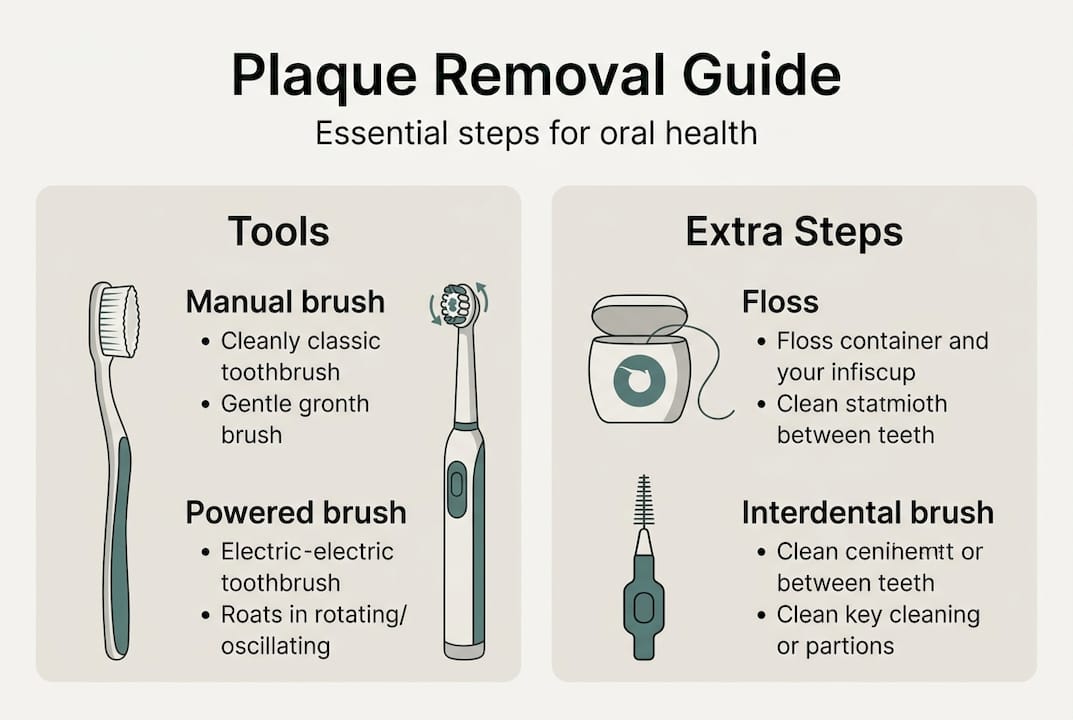 Infographic showing tools and steps for plaque removal