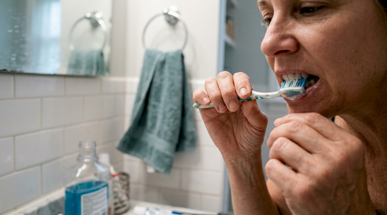 Closeup of proper brushing angle in use