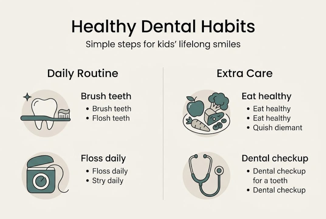 Infographic showing kids dental hygiene steps