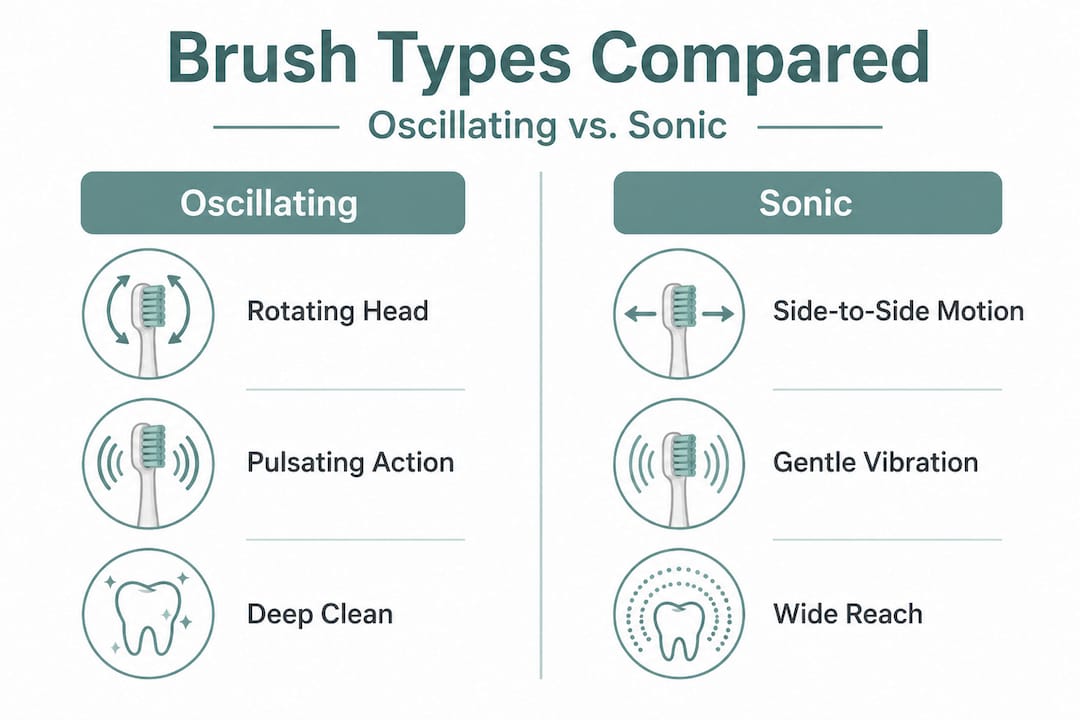 Infographic comparing oscillating and sonic toothbrushes