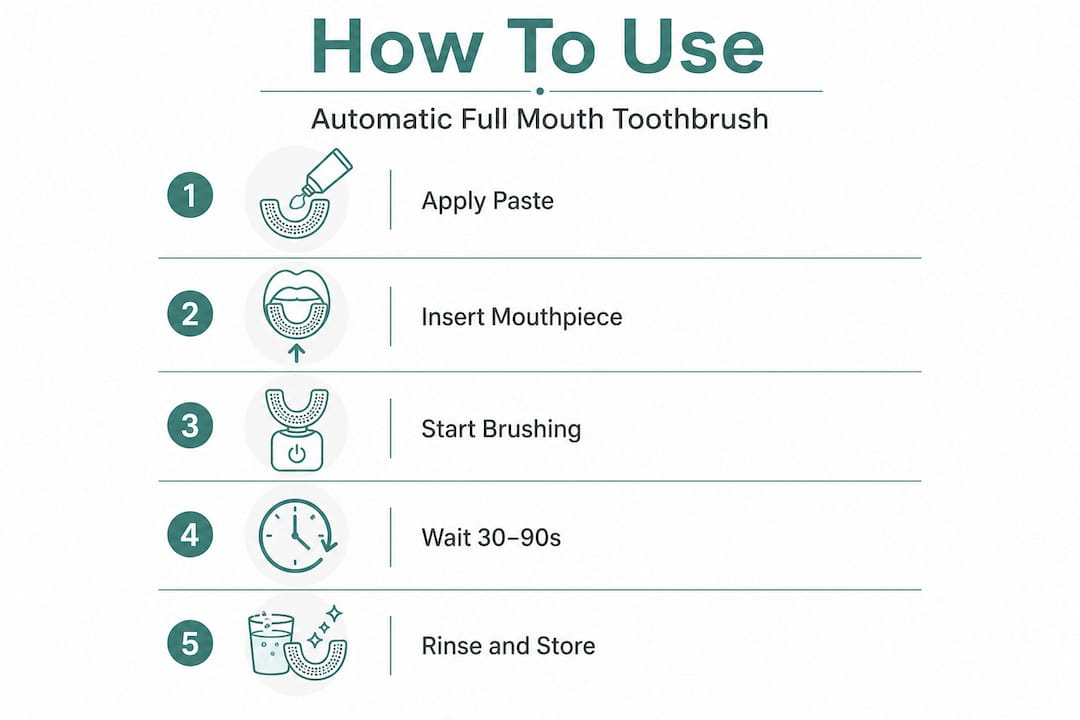Infographic step by step using full mouth toothbrush
