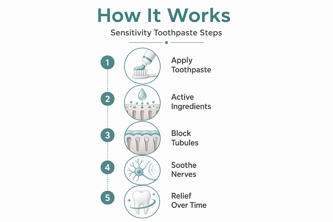 Infographic showing sensitivity toothpaste steps