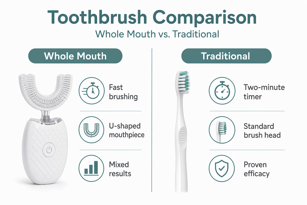 Infographic comparing whole mouth and traditional toothbrush