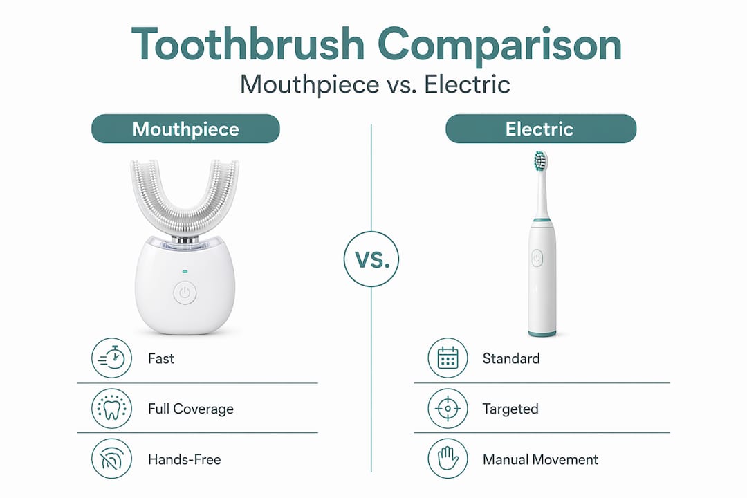 Infographic mouthpiece versus electric toothbrush features