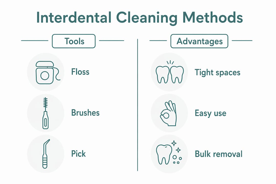 Infographic comparing interdental cleaning tools and advantages