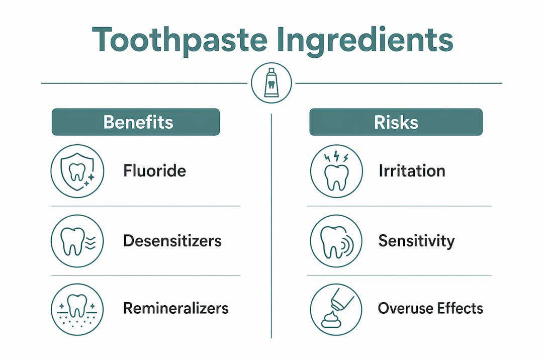 Infographic comparing benefits and risks of toothpaste ingredients