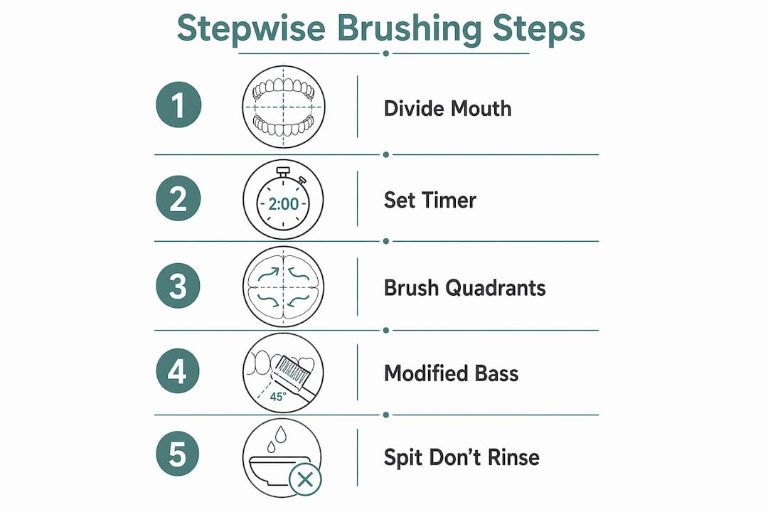 Infographic of stepwise rapid brushing steps