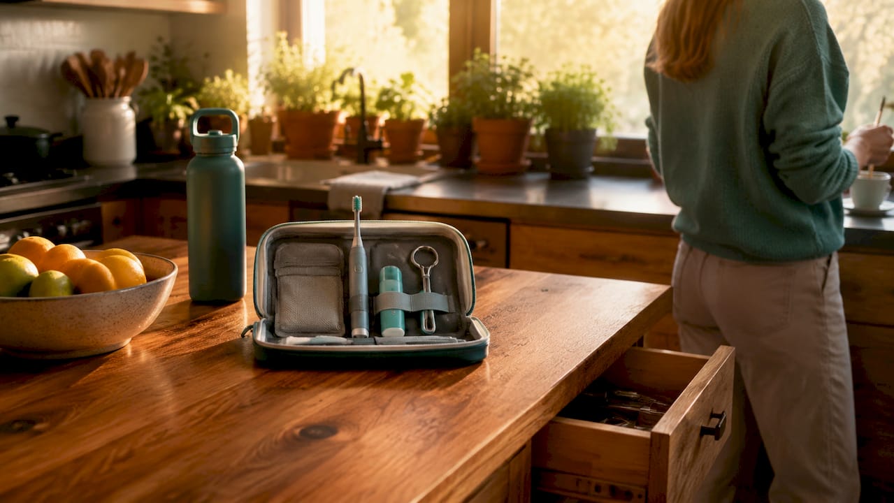 Midday dental kit on professional's desk