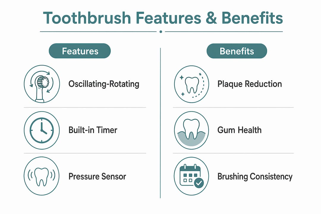 Infographic comparing automatic toothbrush features and benefits