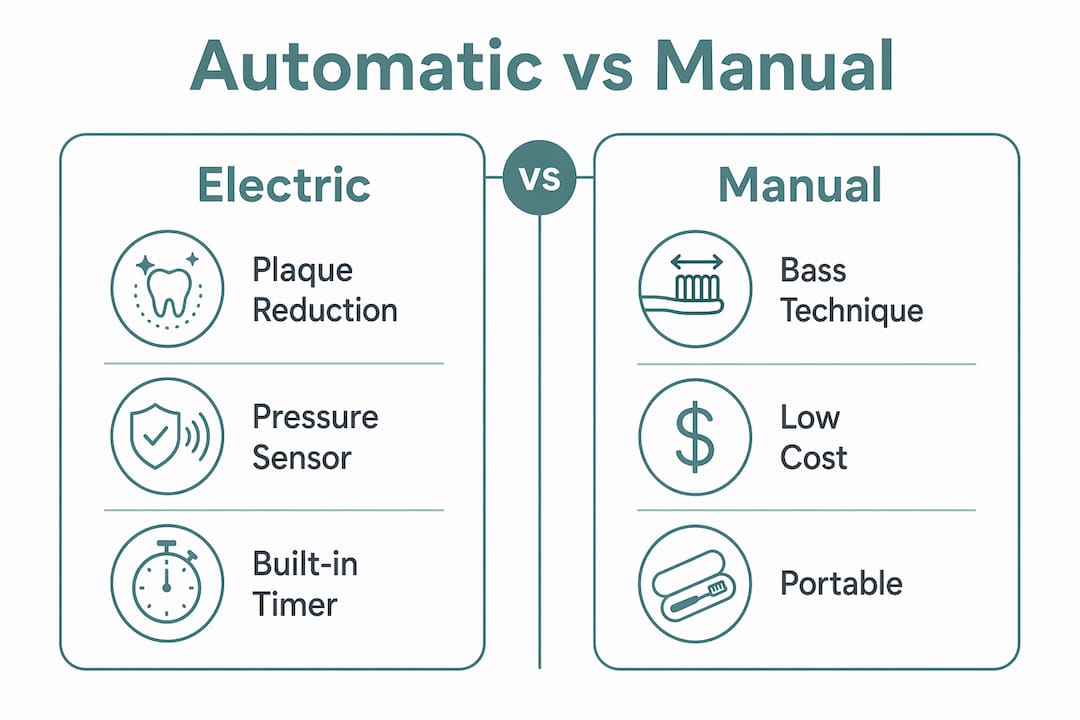 Infographic comparing electric and manual toothbrush features
